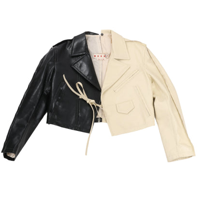 Marni zweifarbige kurze Lederjacke, Größe 40