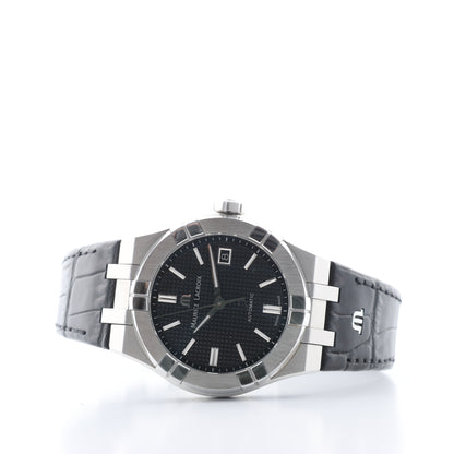 Maurice Lacroix Aikon 39mm AI6007-SS002-330-1 AY36727 SS & Leather AT Black Dial Watch