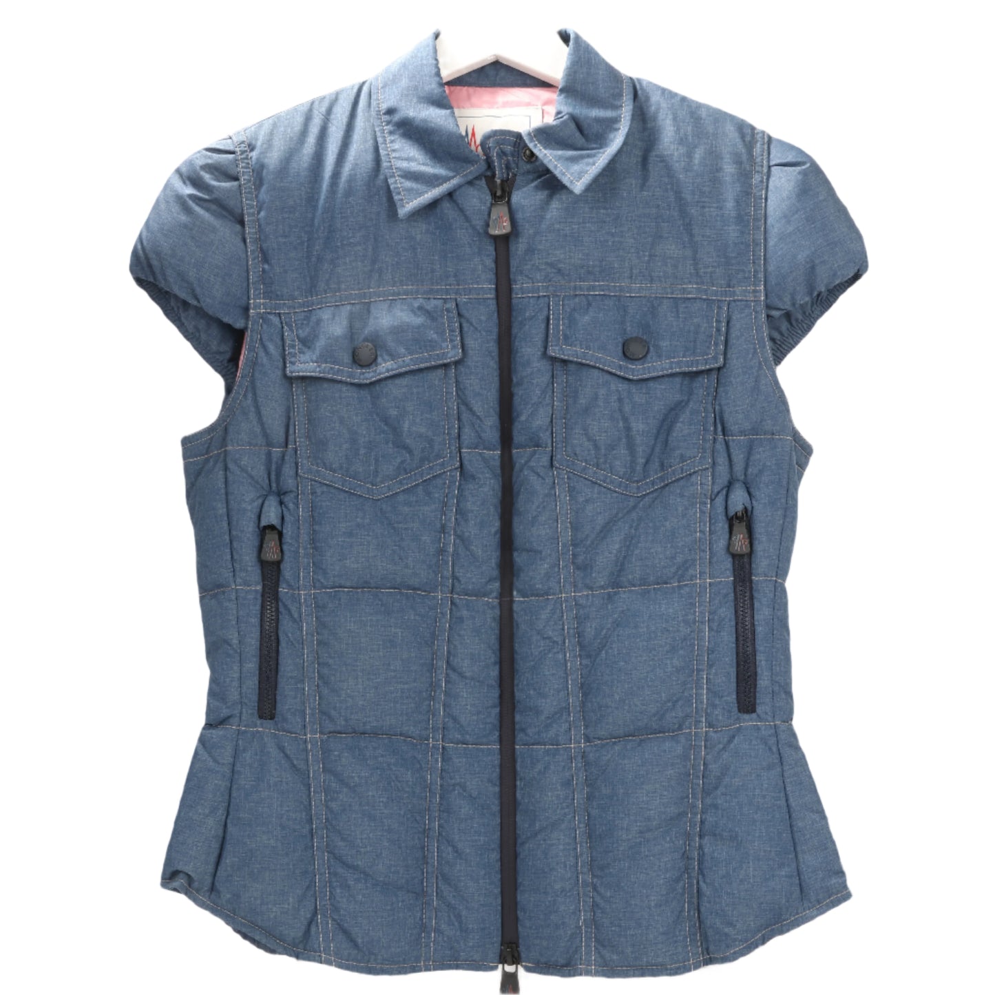 Moncler Grenoble Blue Denim Ärmellose Jacke, Größe 1 S 