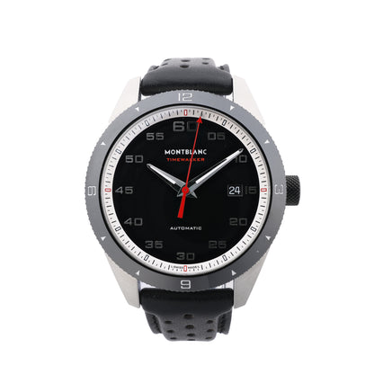 Montblanc Timewalker 7426 PLDH3H733 SS &amp; Leder AT Uhr mit schwarzem Zifferblatt