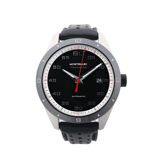Montblanc Timewalker 7426 PLDH3H733 SS &amp; Leder AT Uhr mit schwarzem Zifferblatt