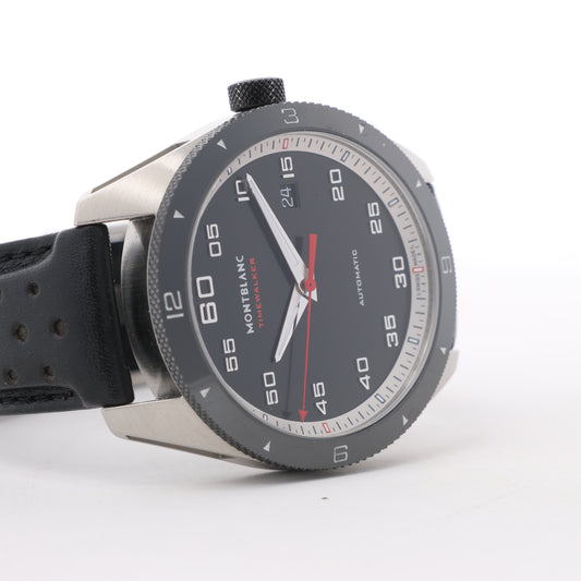 Montblanc Timewalker 7426 PLDH3H733 SS &amp; Leder AT Uhr mit schwarzem Zifferblatt