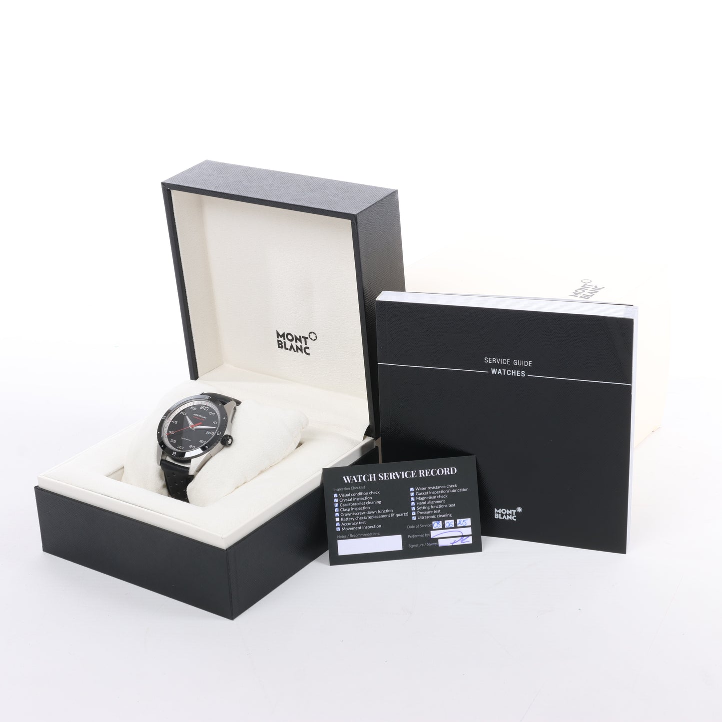 Montblanc Timewalker 7426 PLDH3H733 SS &amp; Leder AT Uhr mit schwarzem Zifferblatt
