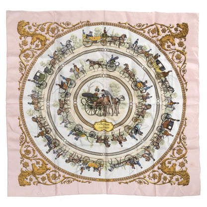 Hermes Carré 90 "LA PROMENADE DE LONGCHAMPS" 100% Silk Scarf in Pink