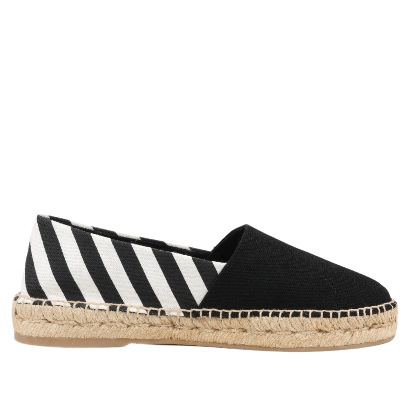 Espadrilles plates OFF-WHITE à rayures diagonales noires et blanches, pointure 37