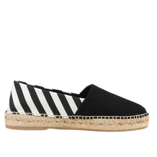 OFF-WHITE Stripes Flat Espadrilles in Schwarz-Weiß-Diagonalen, Größe 37 EU