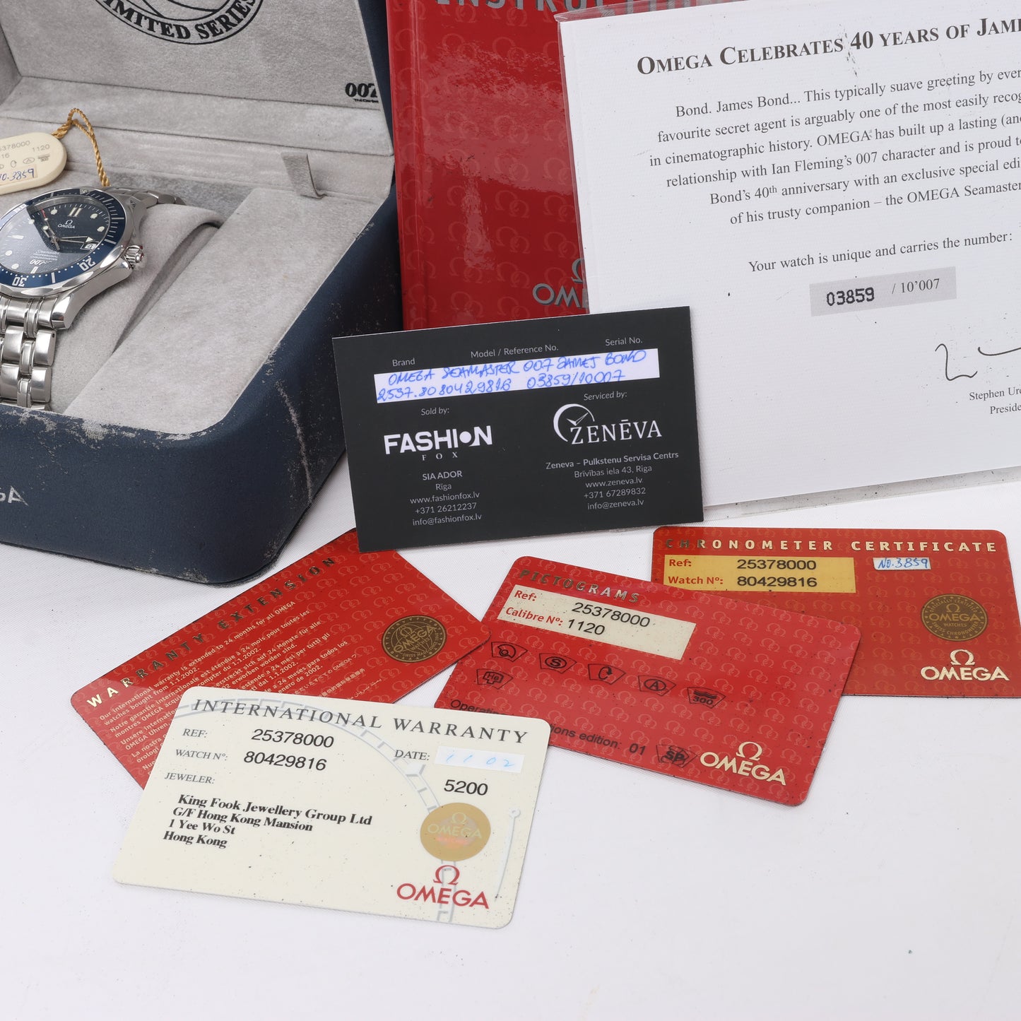 Omega Seamaster 007 James Bond Modell 2537.80 80429816 03859/10007 SS AT Uhr mit blauem Zifferblatt