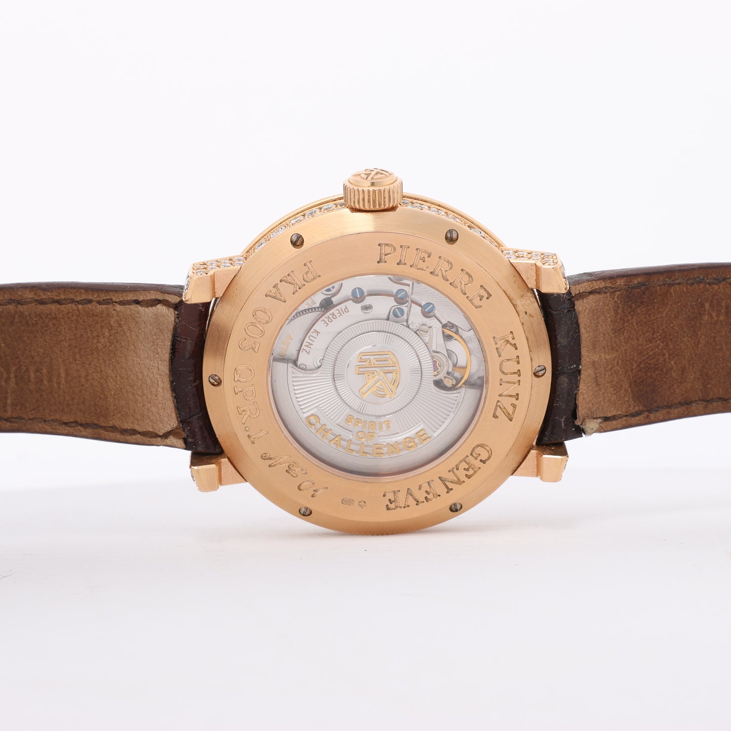 Pierre Kunz Ewiger Kalender PKA 003 QPR Leder x RG, Diamanten AT Uhr mit silbernem Zifferblatt