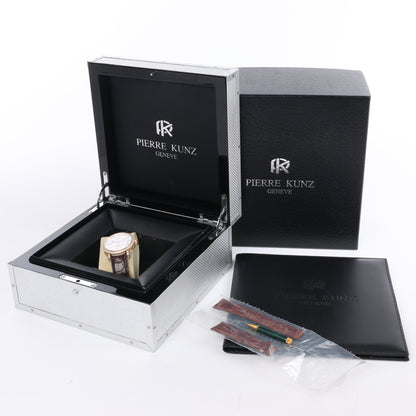 Pierre Kunz Ewiger Kalender PKA 003 QPR Leder x RG, Diamanten AT Uhr mit silbernem Zifferblatt