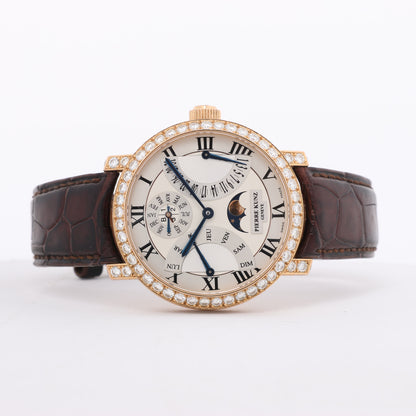 Pierre Kunz Ewiger Kalender PKA 003 QPR Leder x RG, Diamanten AT Uhr mit silbernem Zifferblatt