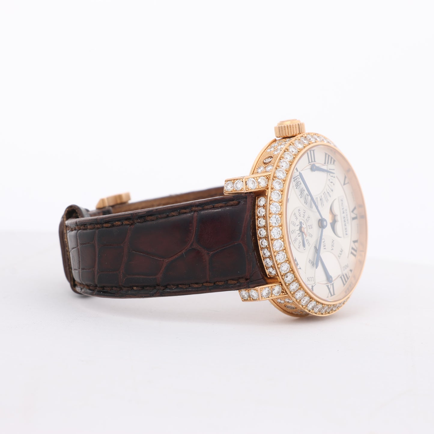 Pierre Kunz Ewiger Kalender PKA 003 QPR Leder x RG, Diamanten AT Uhr mit silbernem Zifferblatt