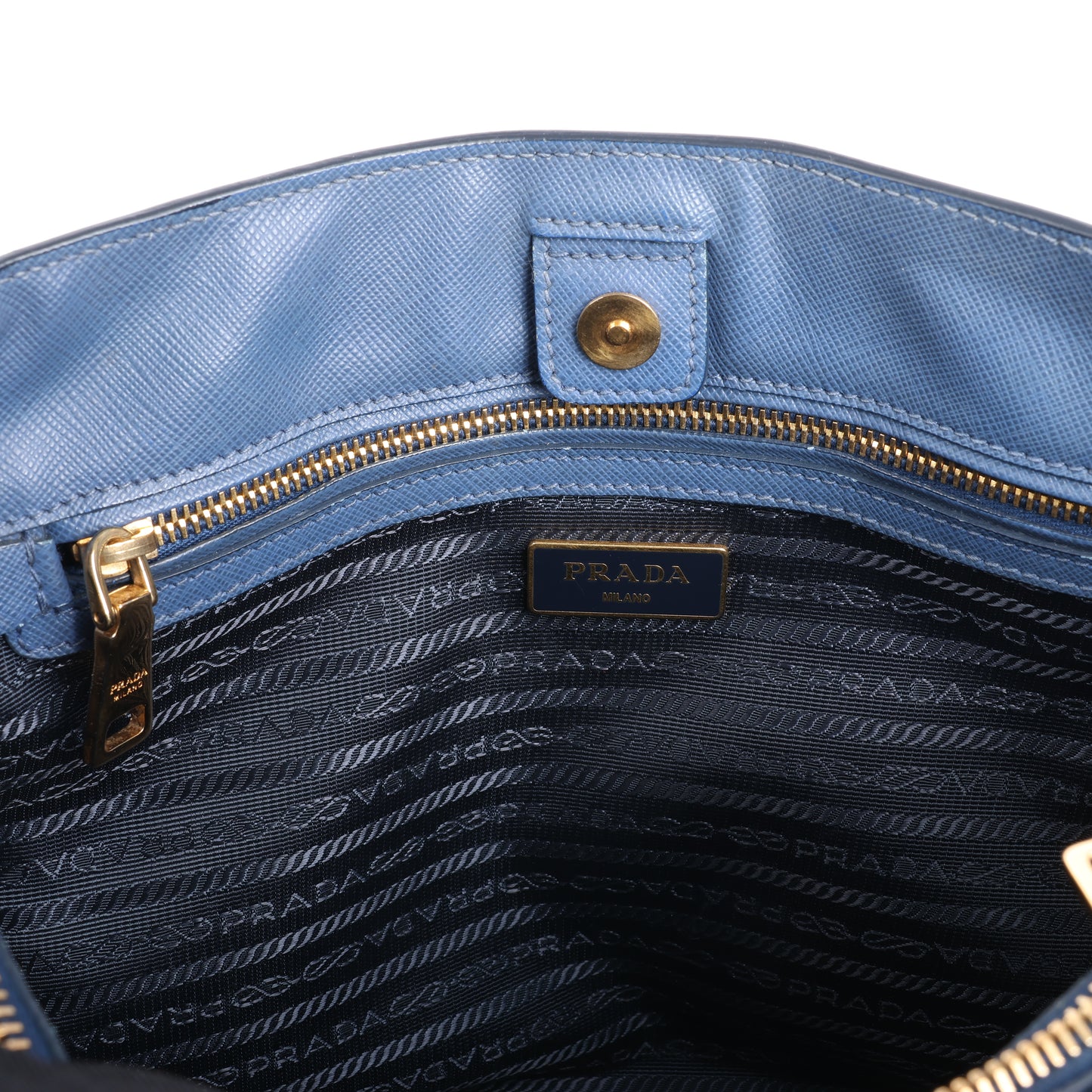 Sac à main Prada Galleria Saffiano Lux en cuir bleu