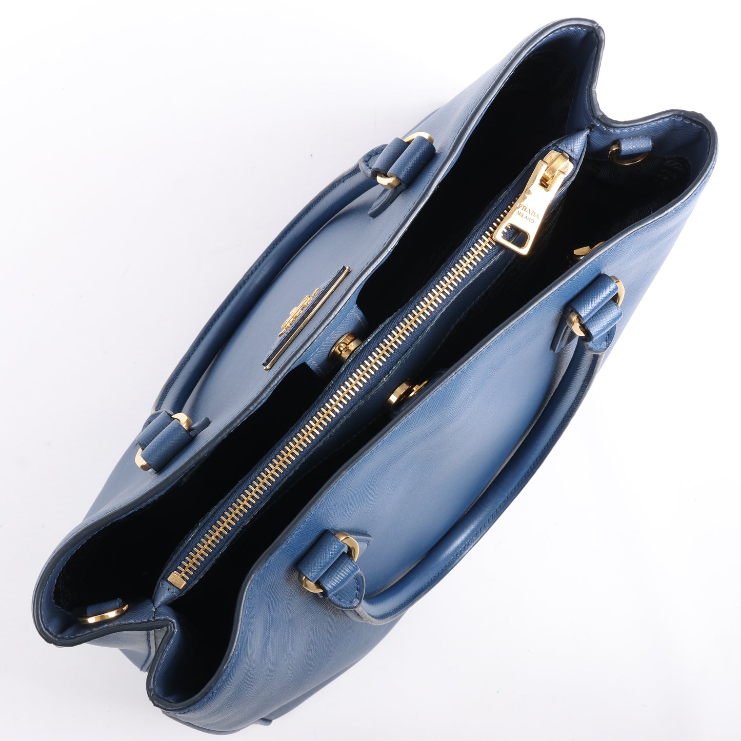 Sac à main Prada Galleria Saffiano Lux en cuir bleu