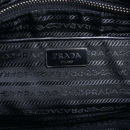 Sac à main Prada en nylon et cuir imprimé, double sens, noir et violet, BL0922