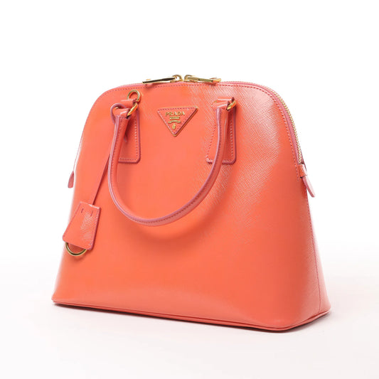 Prada Saffiano Vernice Dome Leder 2Way Handtasche in Begonie BL0909