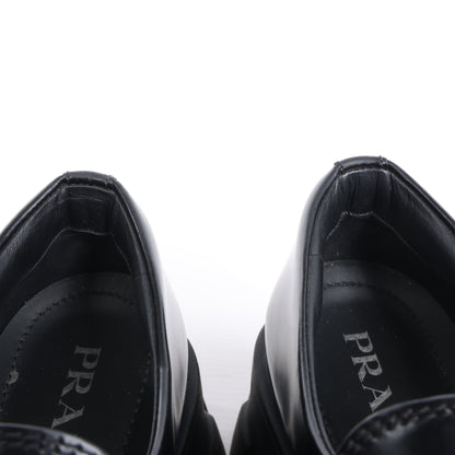 PRADA Spazzolato Triangle Logo Monolith Pointy 55mm Loafers in Black, Size 38.5 EU