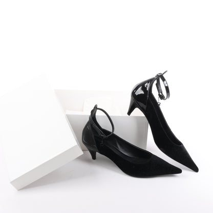 ROCHAS Pumps aus Samt und Lackleder in Schwarz, Größe 37 EU