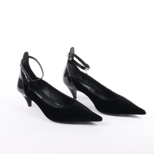 ROCHAS Pumps aus Samt und Lackleder in Schwarz, Größe 37 EU