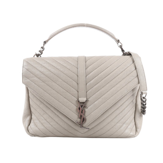 Saint Laurent Paris College Schultertasche aus Leder mit Kette in Grau 392738