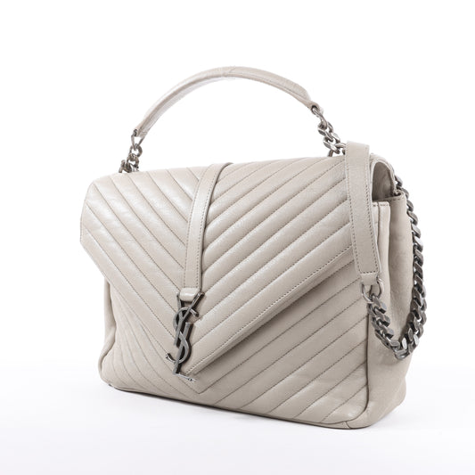 Saint Laurent Paris College Schultertasche aus Leder mit Kette in Grau 392738