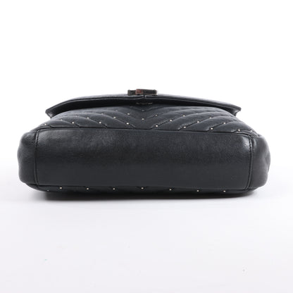 Saint Laurent Paris College Leather x Rhinestone Chain Shoulder Bag in Black 428056