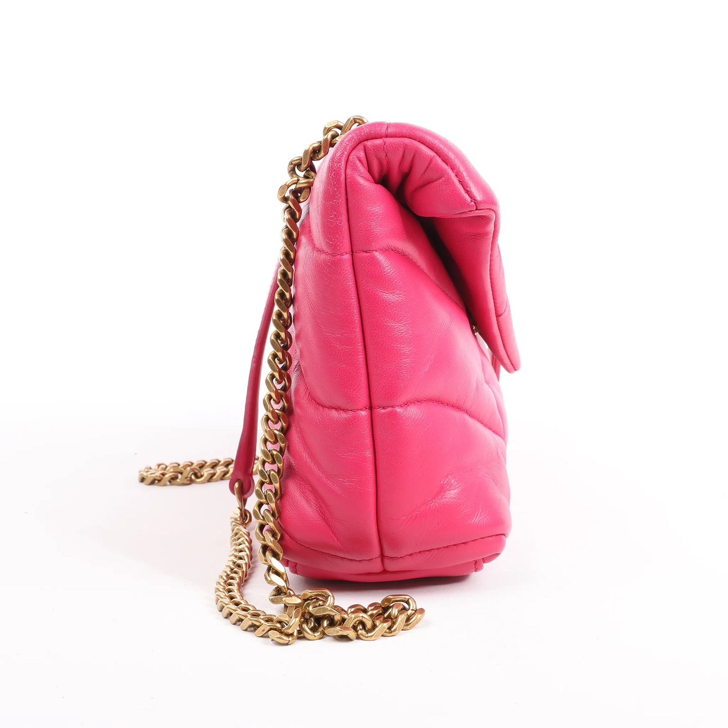 Saint Laurent Paris Loulou Puffer Leather Chain Shoulder Bag in Pink 620333