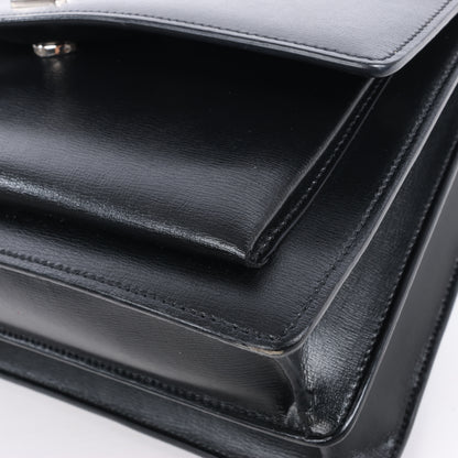 Sac bandoulière chaîne en cuir Sunset moyen Saint Laurent Paris, noir 498779