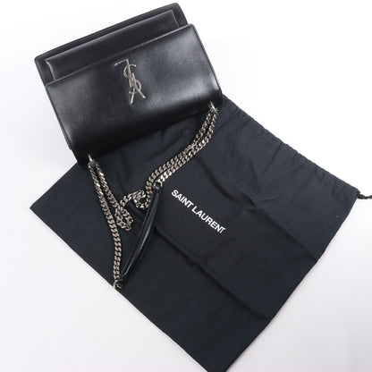 Sac bandoulière chaîne en cuir Sunset moyen Saint Laurent Paris, noir 498779