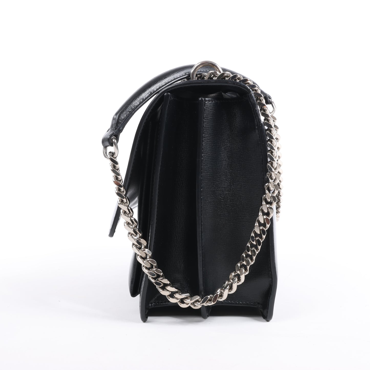 Sac bandoulière chaîne en cuir Sunset moyen Saint Laurent Paris, noir 498779