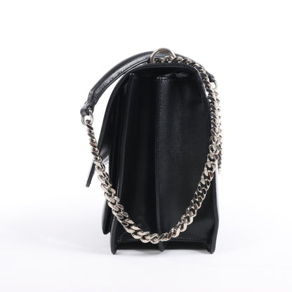 Sac bandoulière chaîne en cuir Sunset moyen Saint Laurent Paris, noir 498779