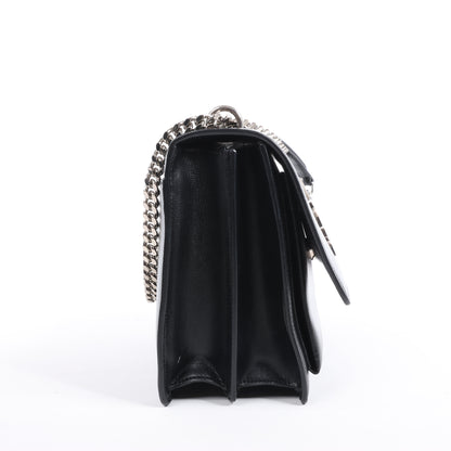 Sac bandoulière chaîne en cuir Sunset moyen Saint Laurent Paris, noir 498779