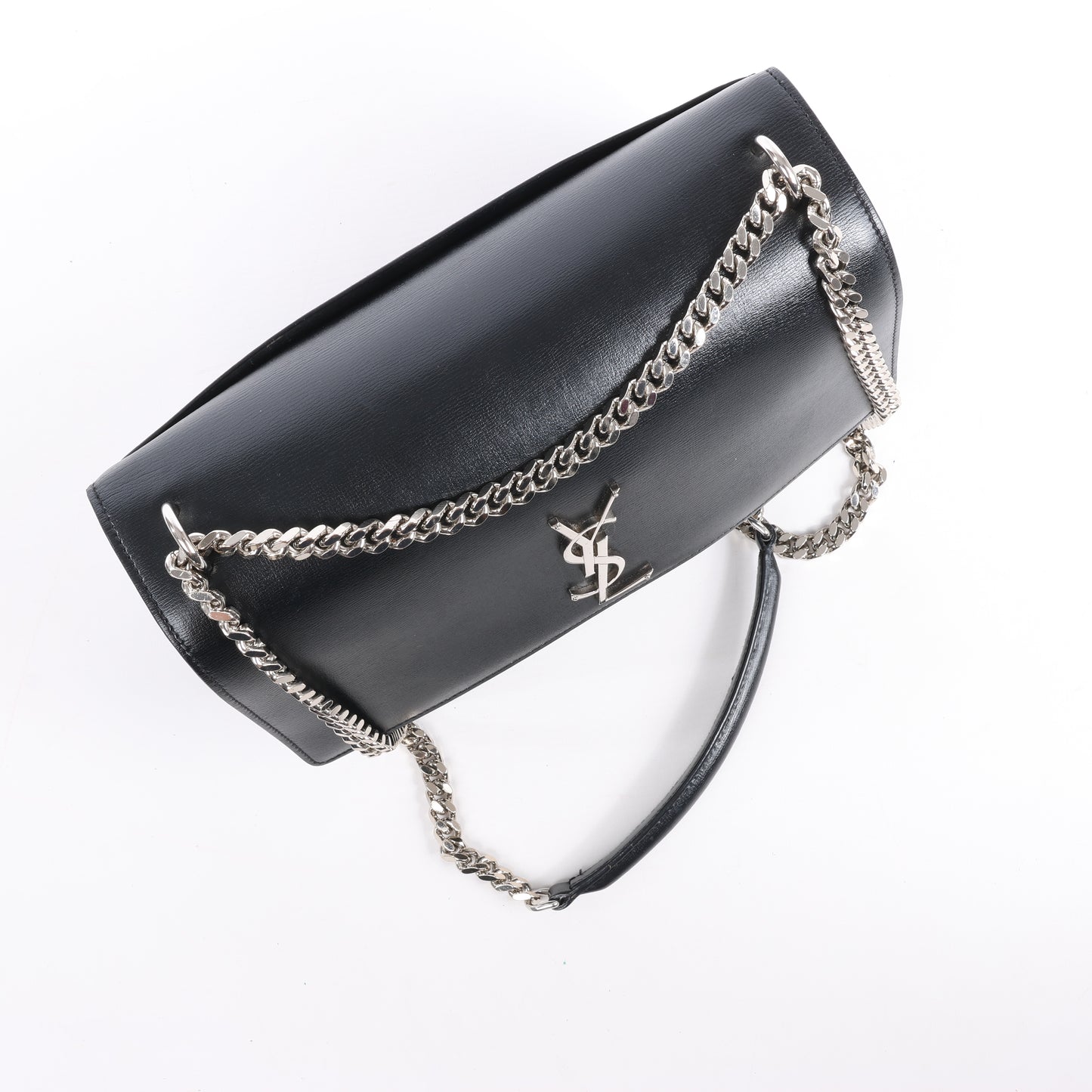 Sac bandoulière chaîne en cuir Sunset moyen Saint Laurent Paris, noir 498779
