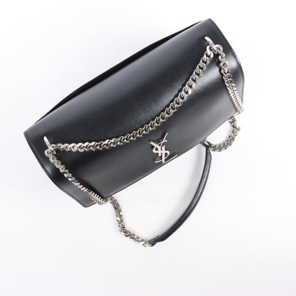 Sac bandoulière chaîne en cuir Sunset moyen Saint Laurent Paris, noir 498779