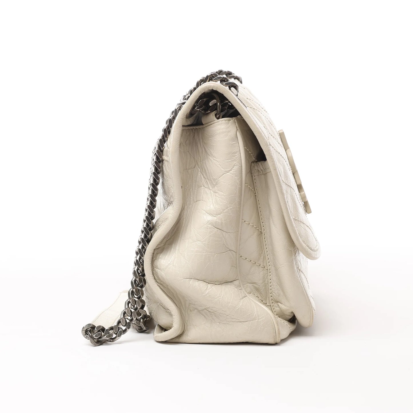 Saint Laurent Paris Niki Mittelgroße Schultertasche aus Leder mit Kettenriemen, Ecru, 633158