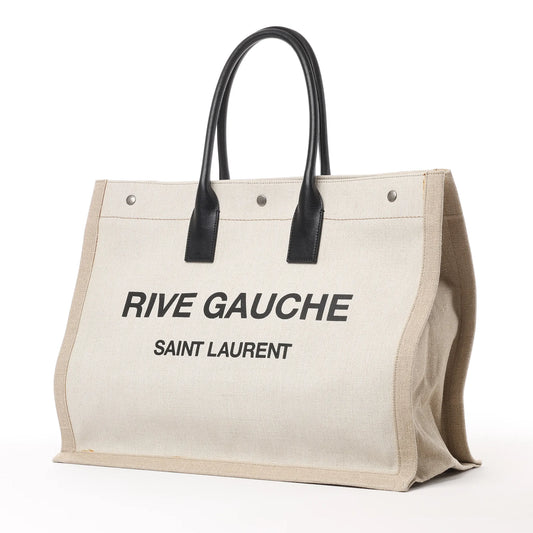 Grand sac cabas Saint Laurent Rive Gauche en toile imprimée et cuir beige 499290