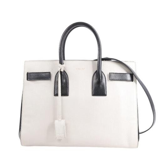 Saint Laurent Paris Sac de Jour 2-Wege-Handtasche aus Leder in Schwarz x Weiß 324823