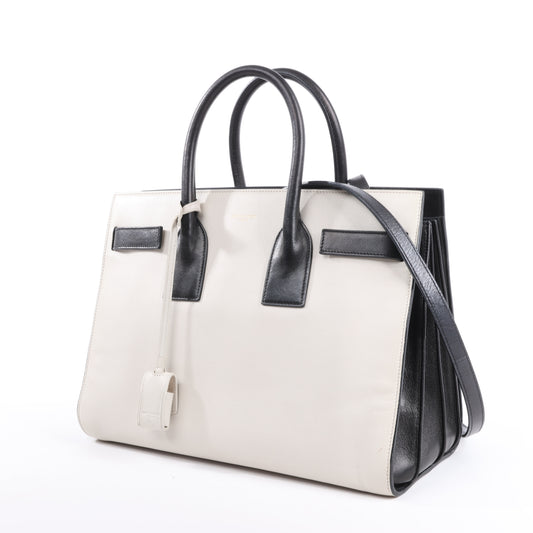 Saint Laurent Paris Sac de Jour 2-Wege-Handtasche aus Leder in Schwarz x Weiß 324823