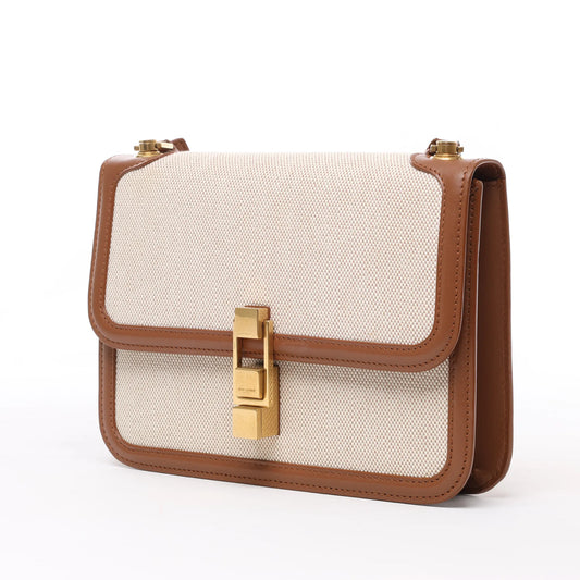 Saint Laurent Paris Carre Canvas x Leder Umhängetasche in Beige x Braun 647713