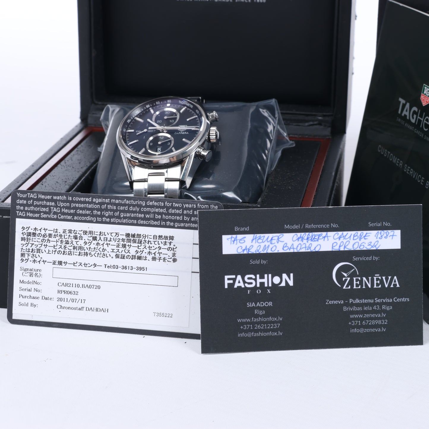 TAG Heuer Carrera Calibre 1887 Chronograph CAR2110.BA0720 RPR0632 SS AT Uhr mit schwarzem Zifferblatt