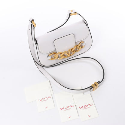 Valentino Garavani V logo Leather Shoulder bag in White