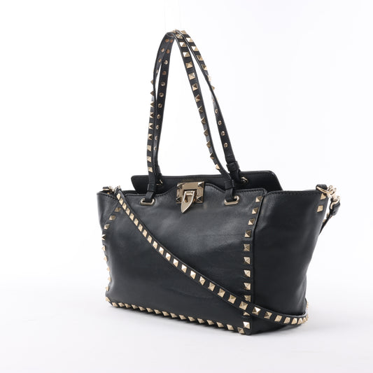 Valentino Garavani – Rockstud – 2-Wege-Handtasche aus schwarzem Leder