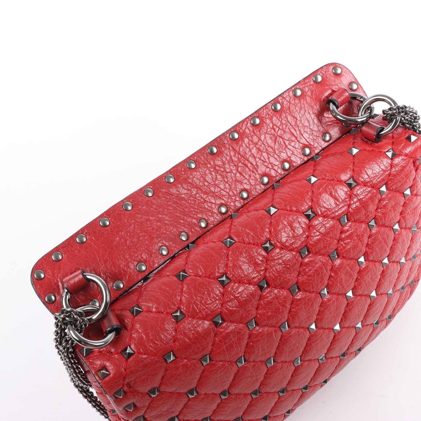 Valentino – Rockstud – 2-Wege-Schultertasche mit Spike-Kette in Rot