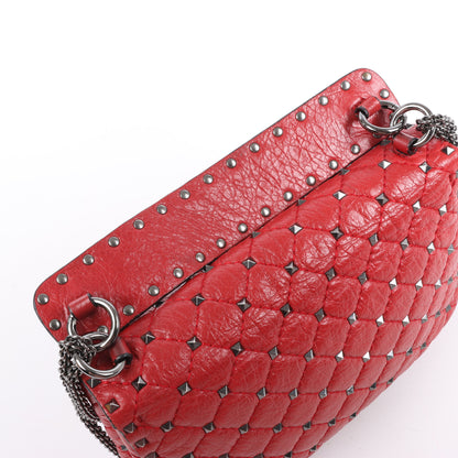 Valentino – Rockstud – 2-Wege-Schultertasche mit Spike-Kette in Rot