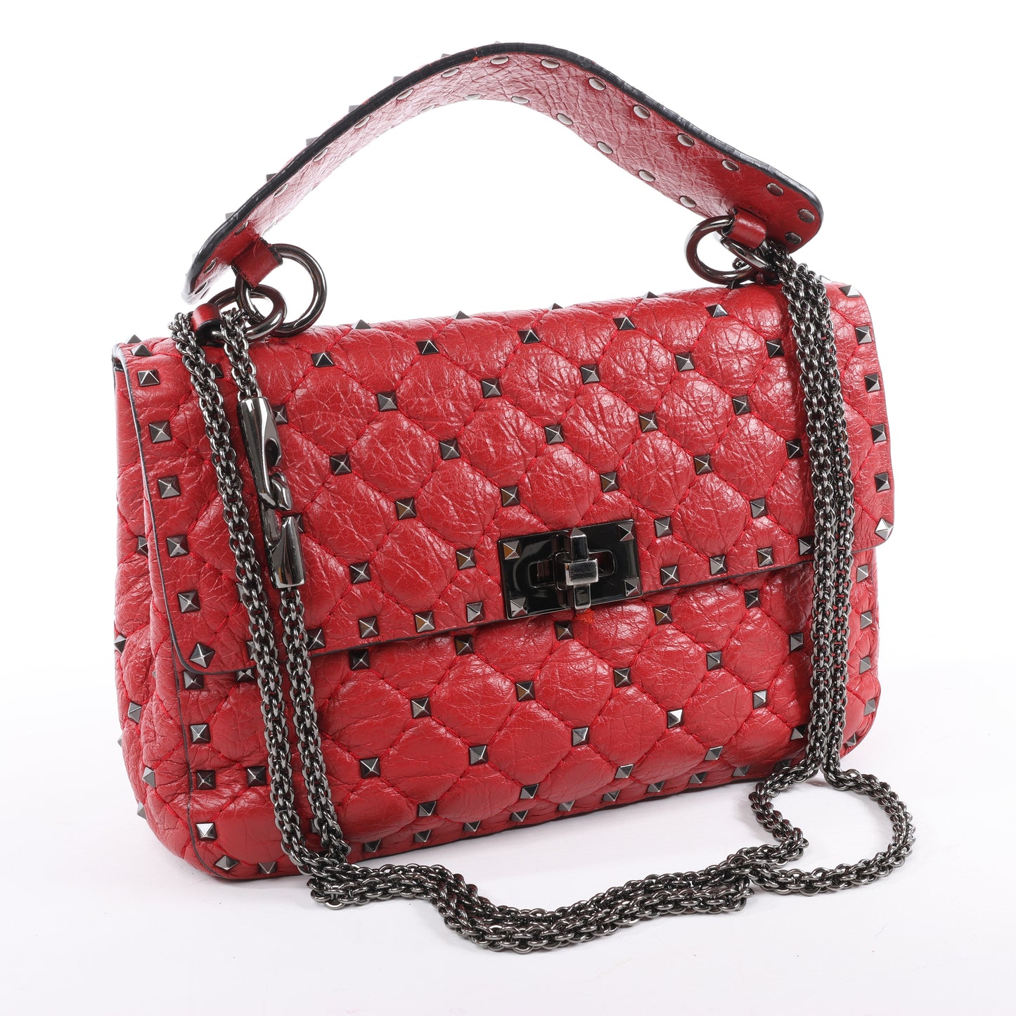 Valentino – Rockstud – 2-Wege-Schultertasche mit Spike-Kette in Rot
