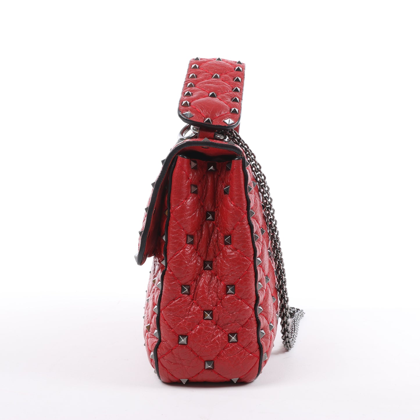 Valentino – Rockstud – 2-Wege-Schultertasche mit Spike-Kette in Rot