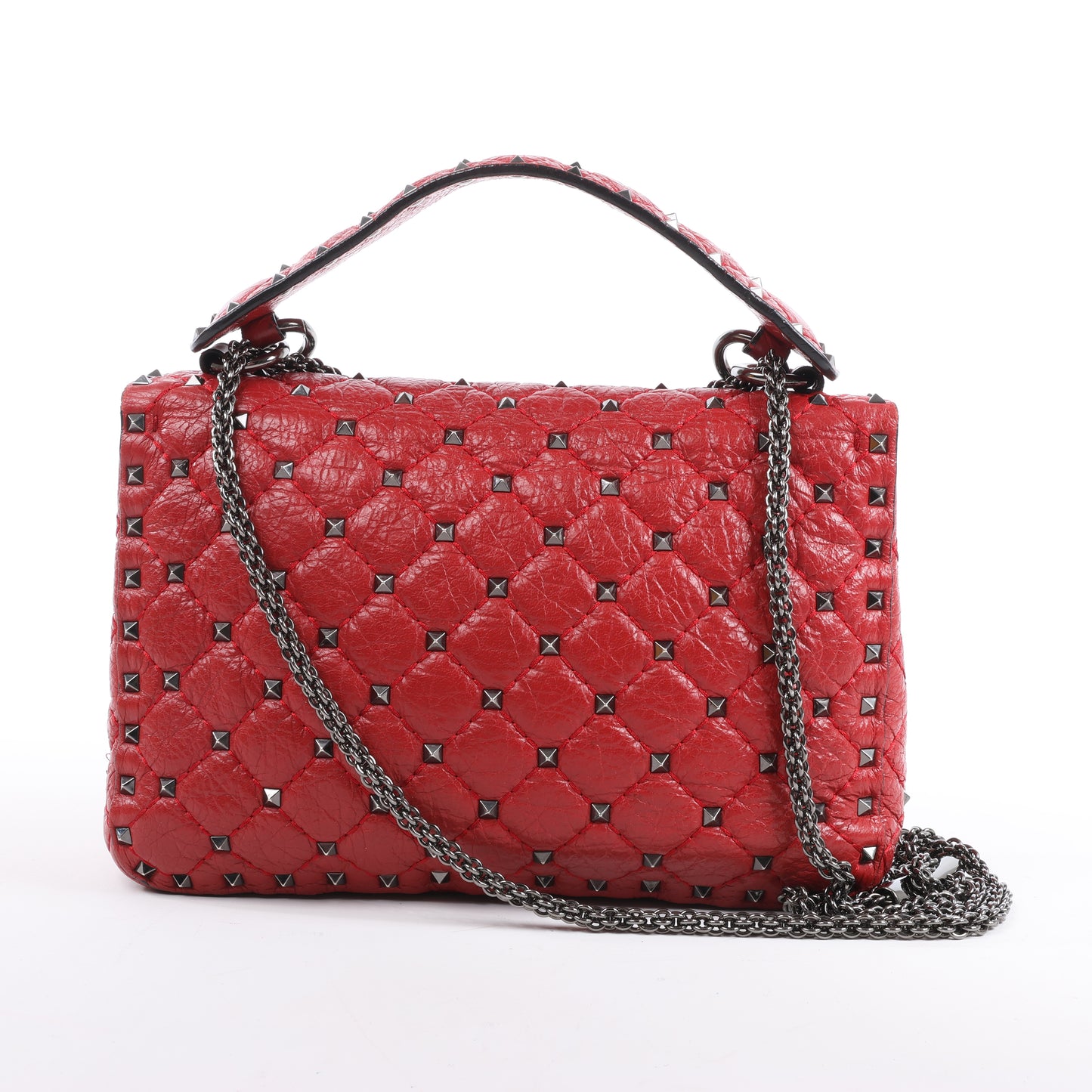 Valentino – Rockstud – 2-Wege-Schultertasche mit Spike-Kette in Rot