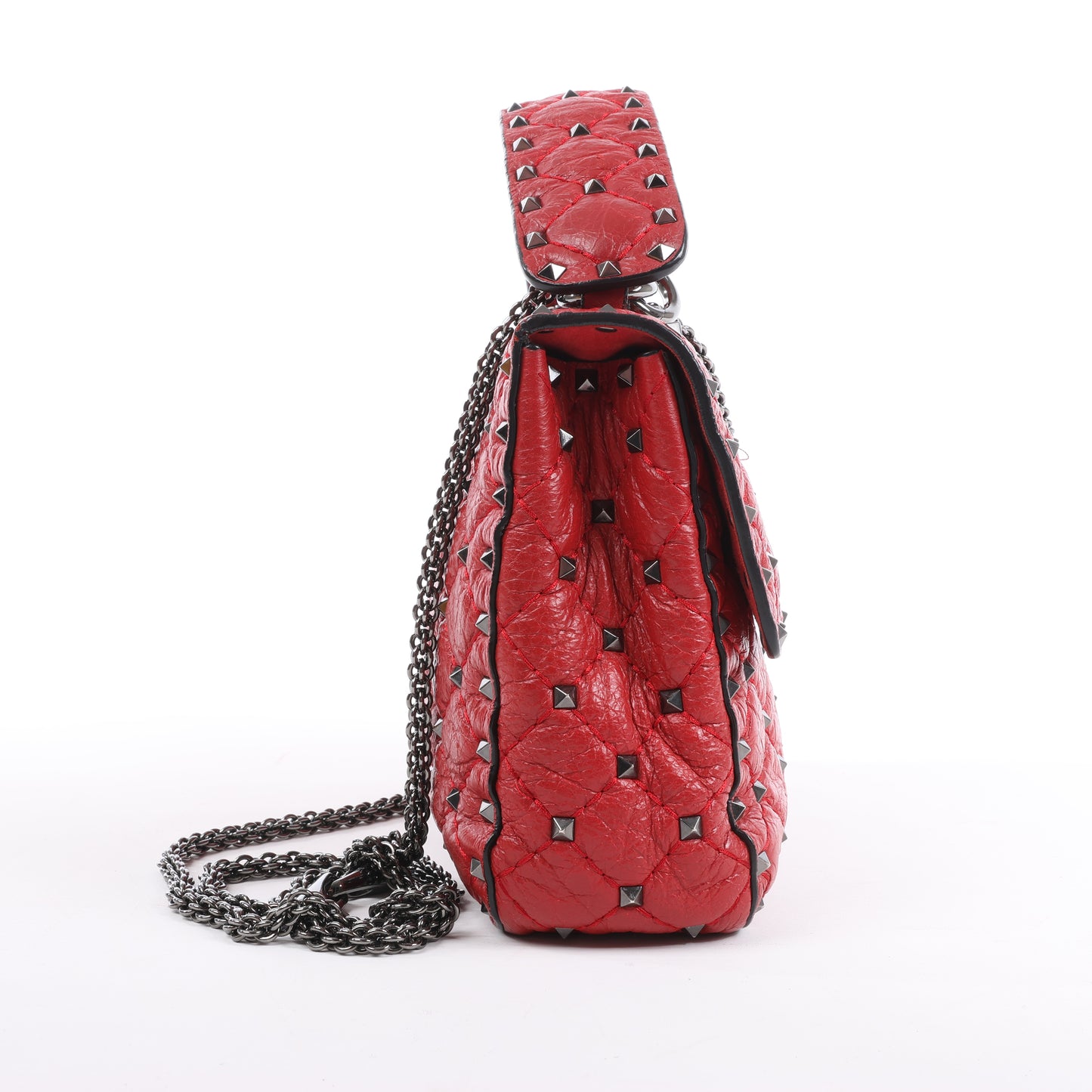 Valentino – Rockstud – 2-Wege-Schultertasche mit Spike-Kette in Rot