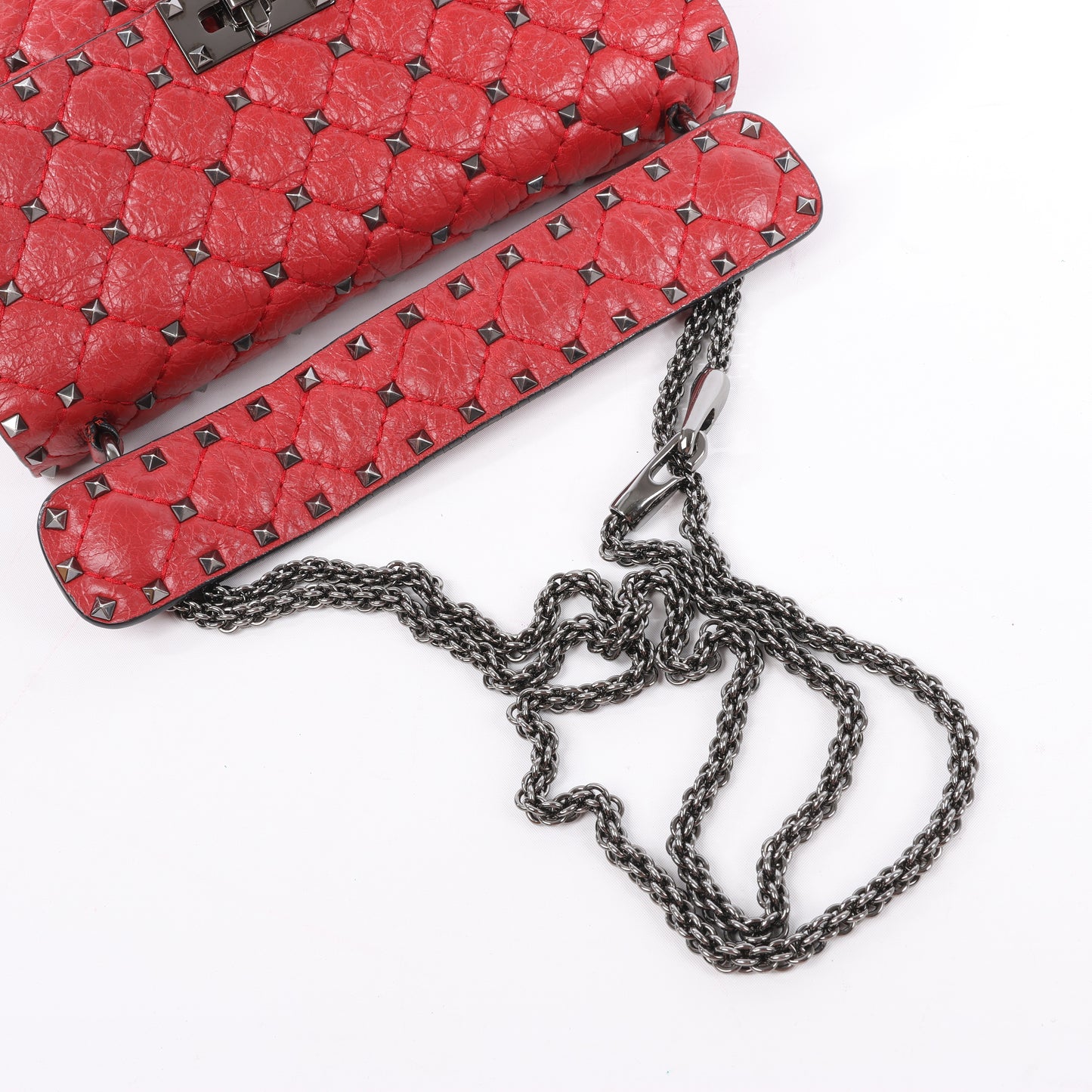 Valentino – Rockstud – 2-Wege-Schultertasche mit Spike-Kette in Rot