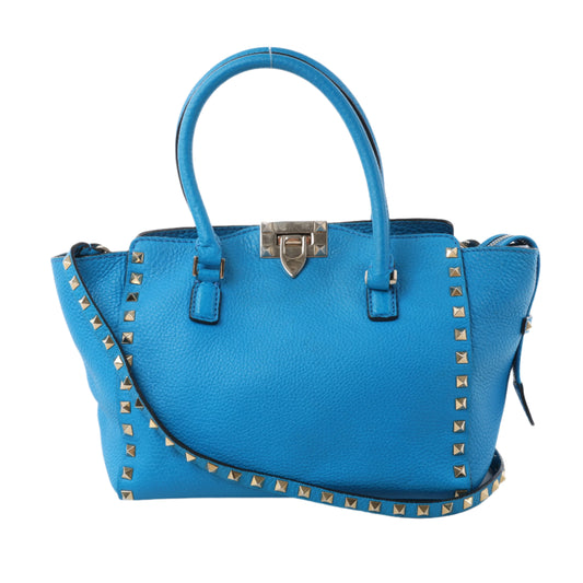 Valentino Garavani – Rockstud – 2-Wege-Handtasche aus blauem Leder