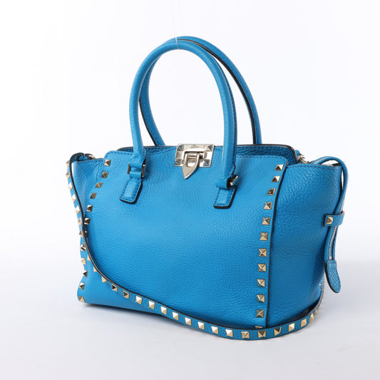 Valentino Garavani – Rockstud – 2-Wege-Handtasche aus blauem Leder
